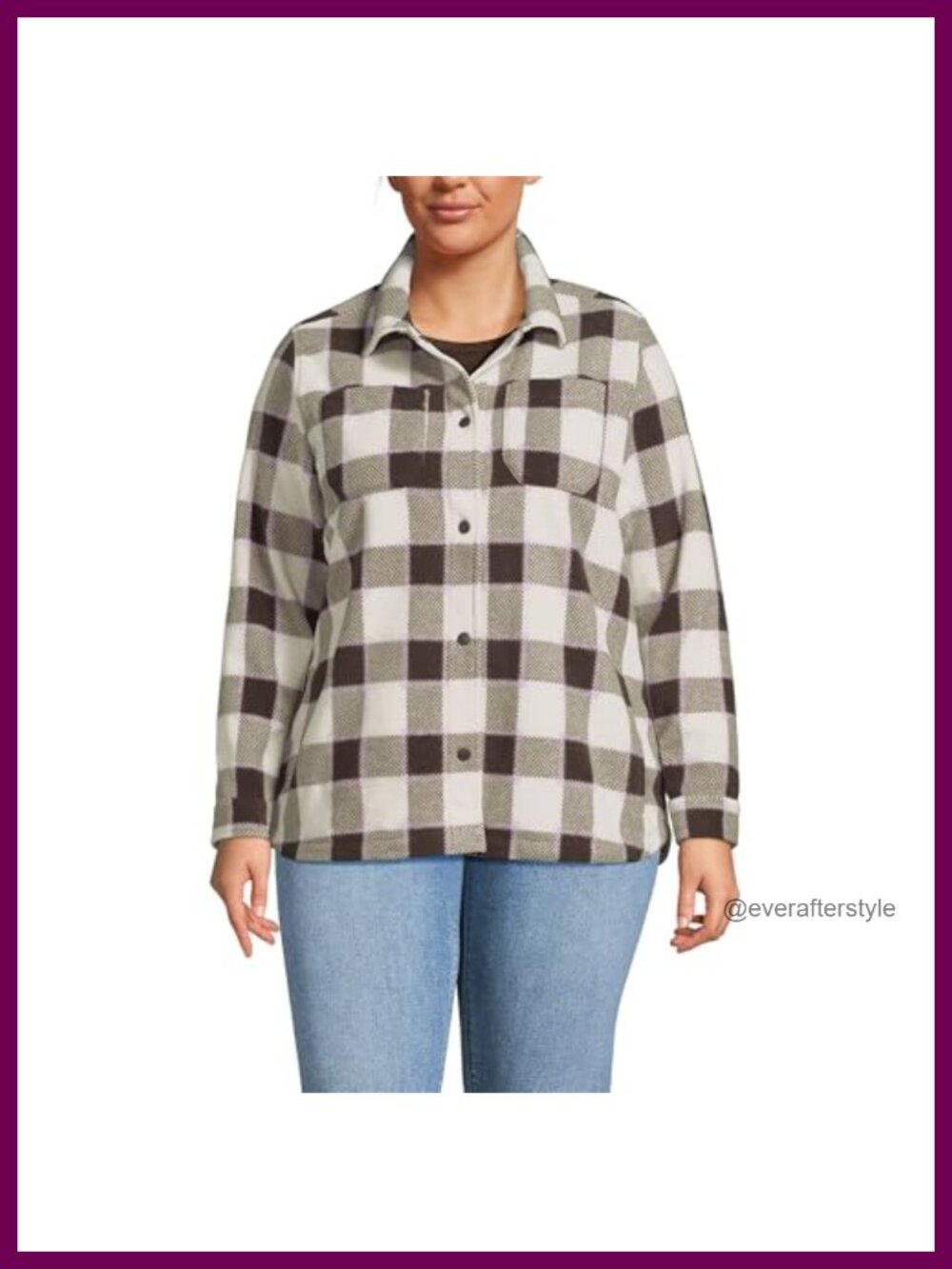 Womens Fleece Shirt Jacket Snap Placket Chest Pockets Relaxed Fit